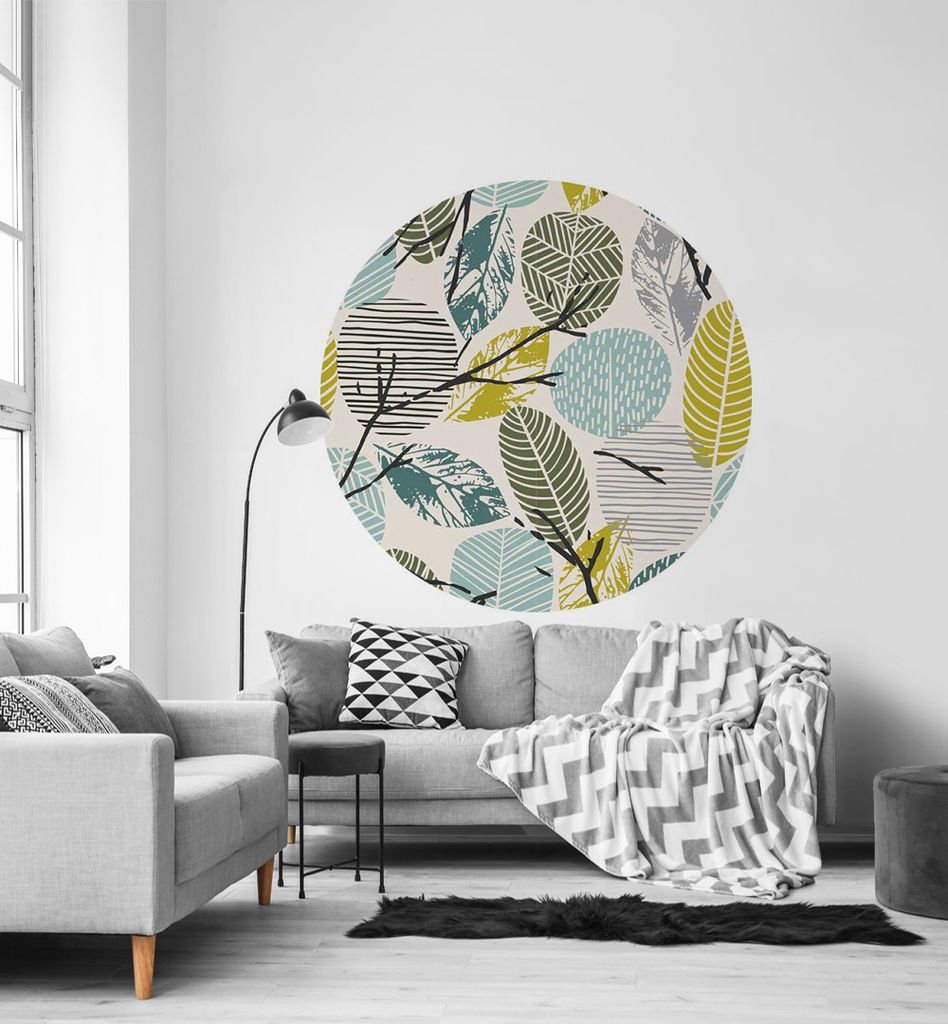 Fototapete Abstrakte Blätter am Ast rund, Material:Premium Vlies 150g/qm, Größe Tapete:195cm rund