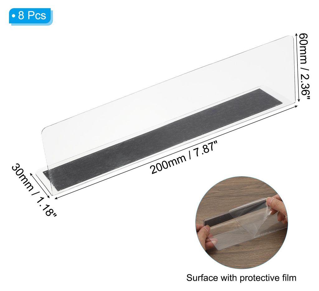 8 Stš¹ck Transparenter Acryl-Regaltrenner mit Magnetstreifen 20x3x6cmšC Fallschutz, Platzieren, Trennen & Ordnieren - fš¹r Bš¹ro-, Schultisc...