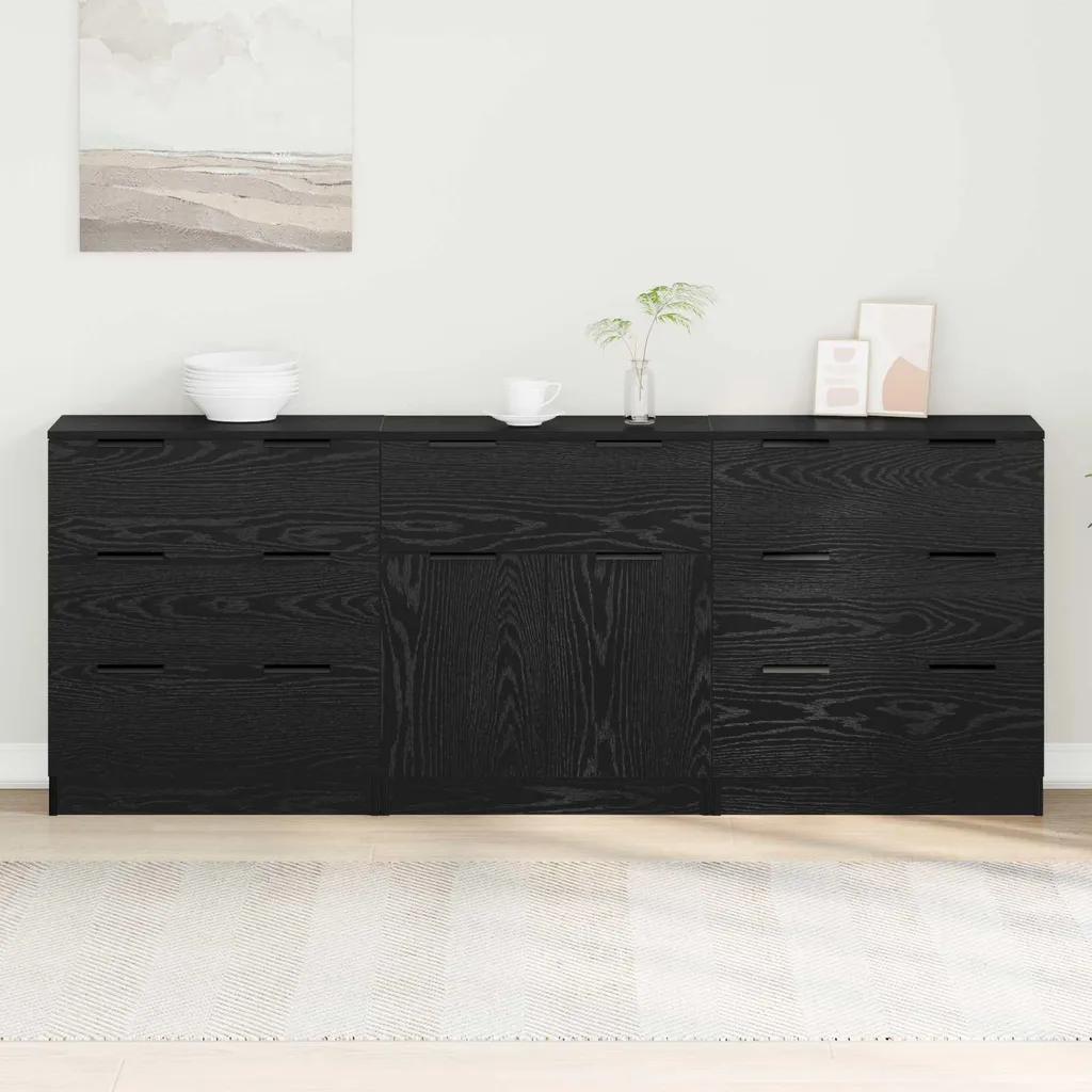 Buffet Gain de Place 181x30x70 cm - Meuble Rangement Étroit Noir et Bois