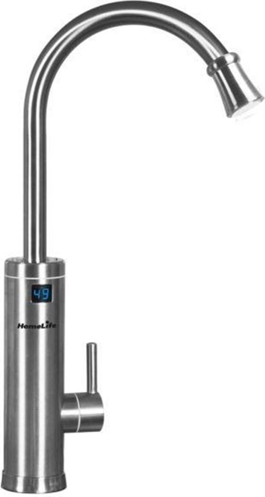 A stainless steel faucet with a digital display.