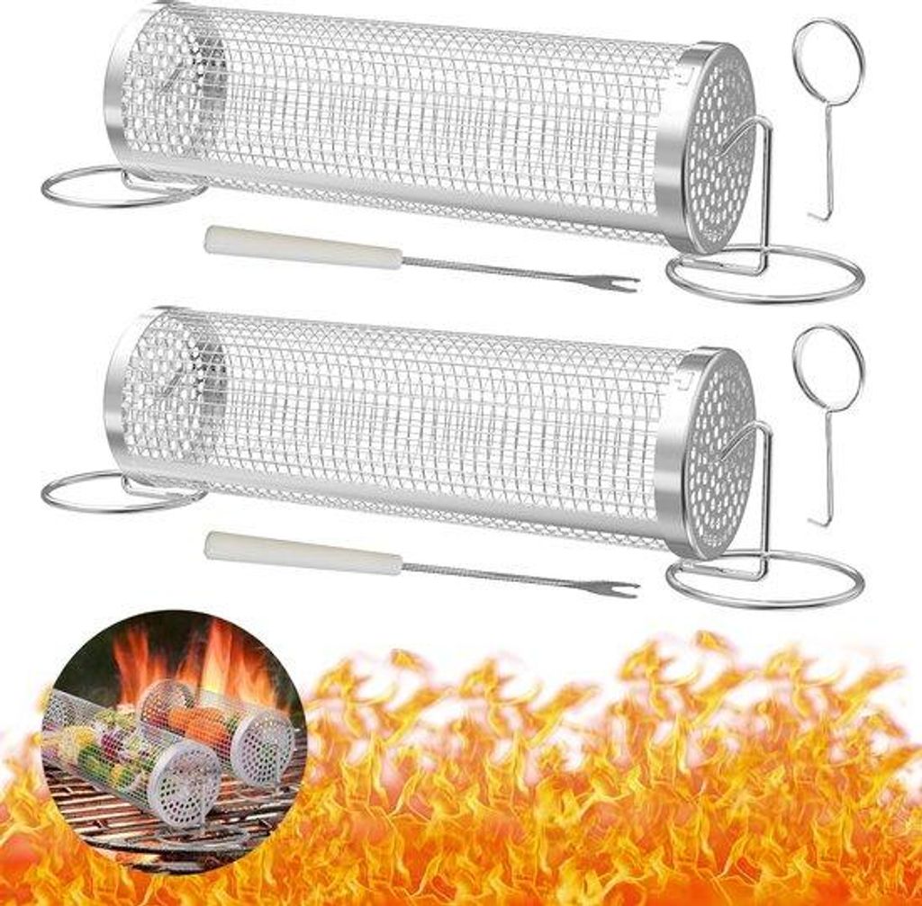 Edelstahl Grillzylinder, 30cm, für Gemüse, Fleisch, Fritteuse, Outdoor