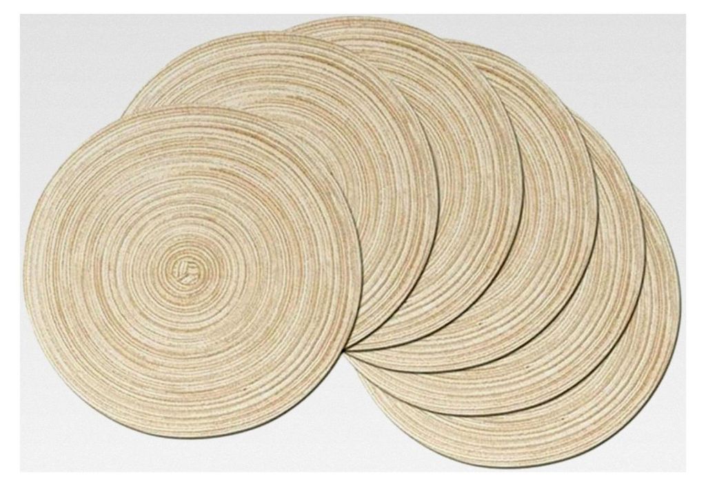 Rundes 6er Set Platzsets Abwaschbar Hitzebeständig Beige Ø 30cm Gewebte Rutschfeste Tischsets