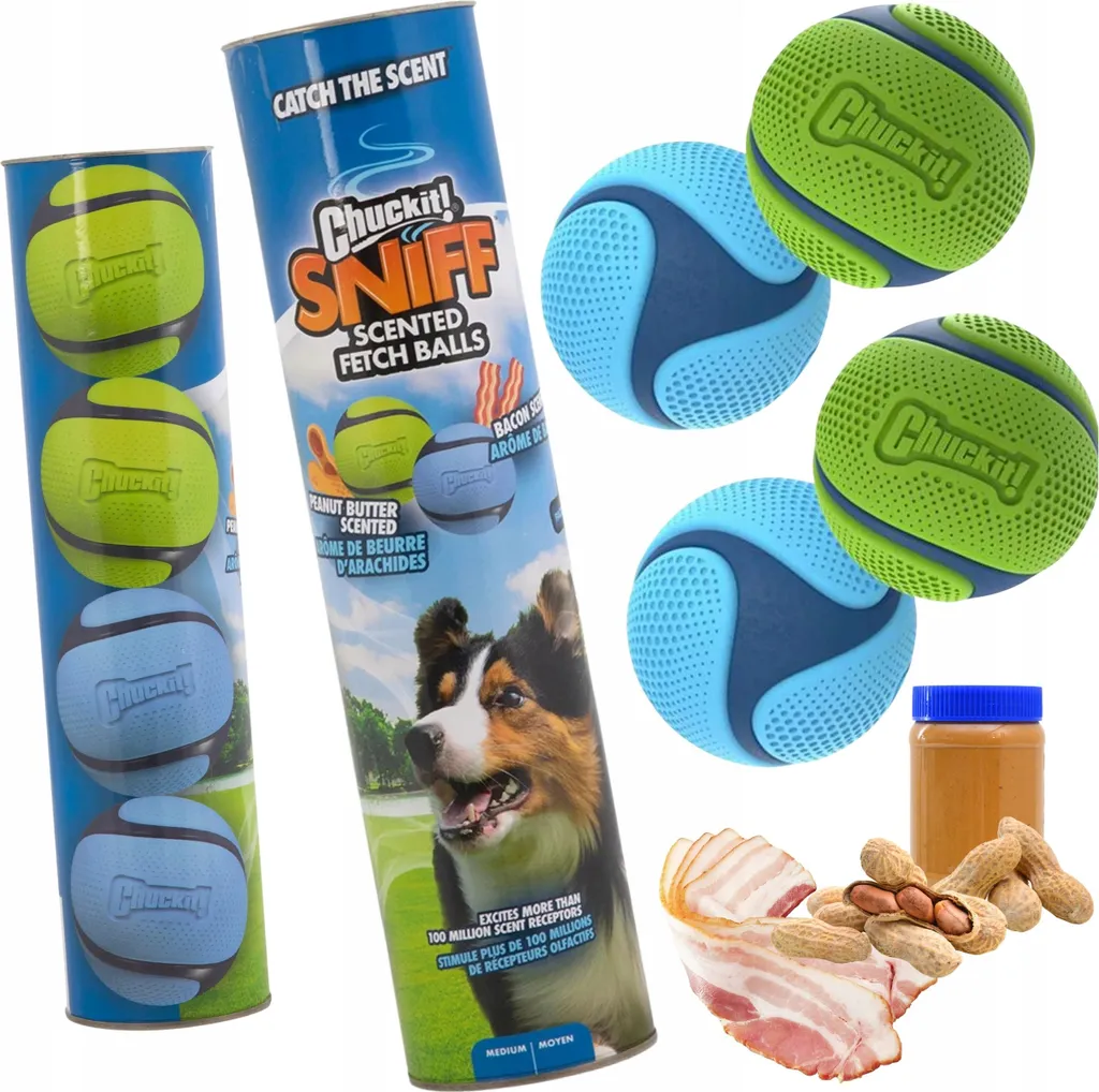 Balle pour Chien Chuckit Sniff Ball Lot de 4 Jouets Olfactifs Aromatisés M