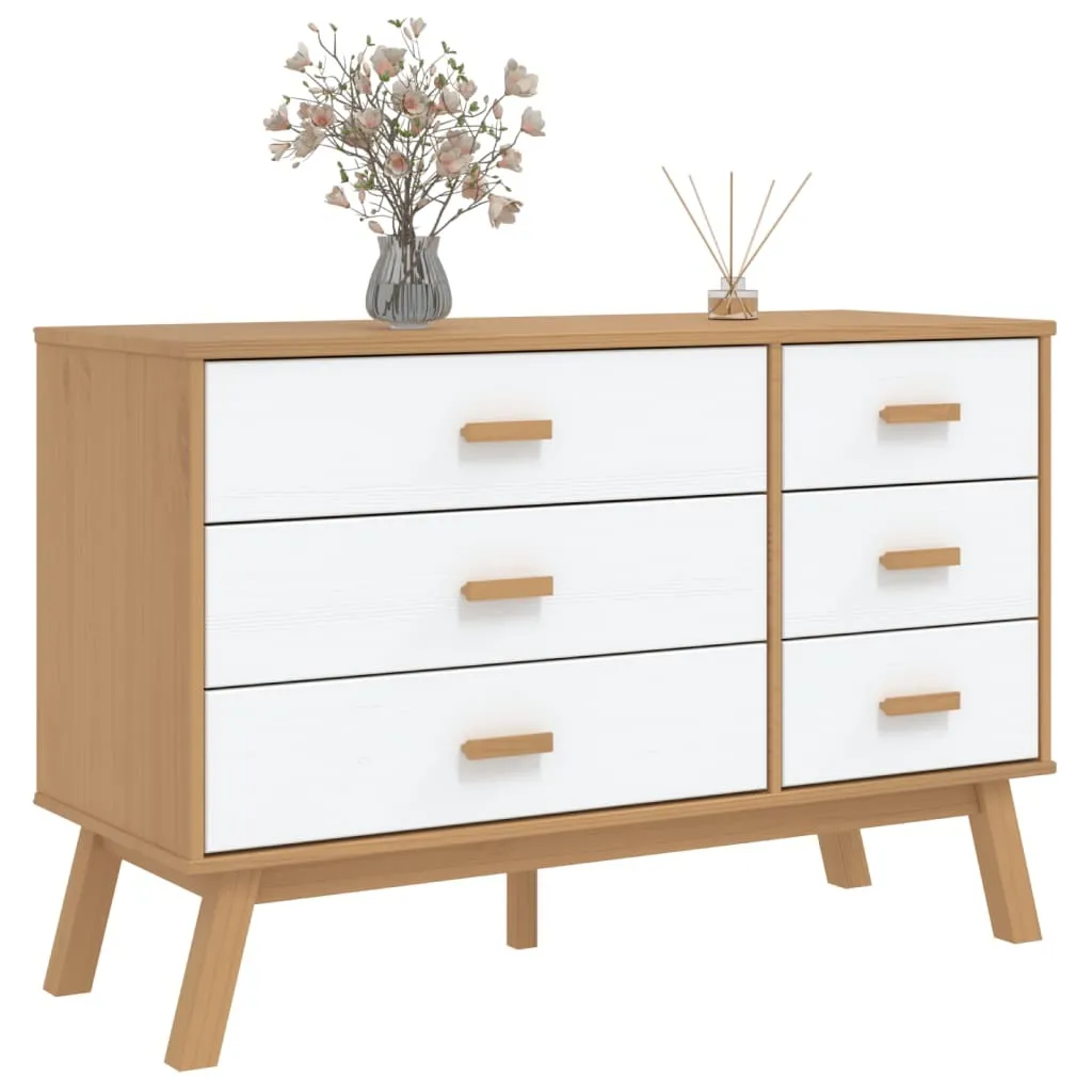 Commode de rangement blanche OLDEN avec tiroirs en bois de pin massif - 4