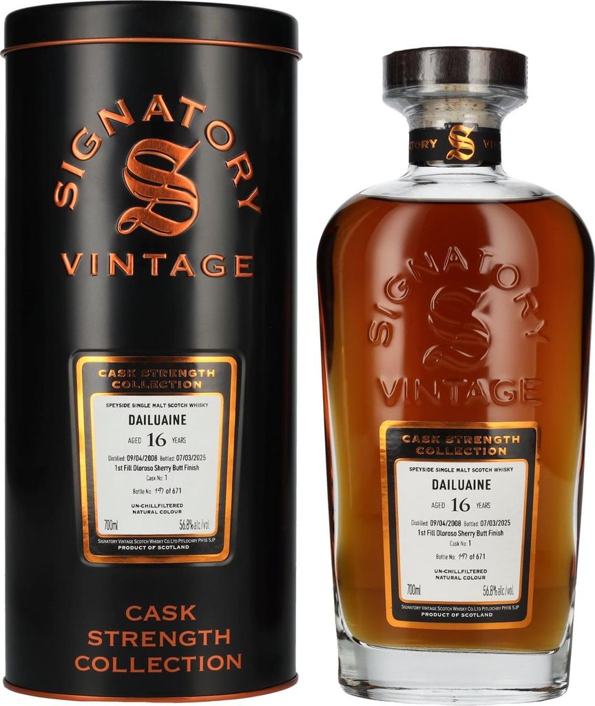 Signatory Vintage DAILUAINE 16 Years Old 1st Fill Oloroso Cask Strength #1 2008 56,8% Vol. 0,7l in Tinbox