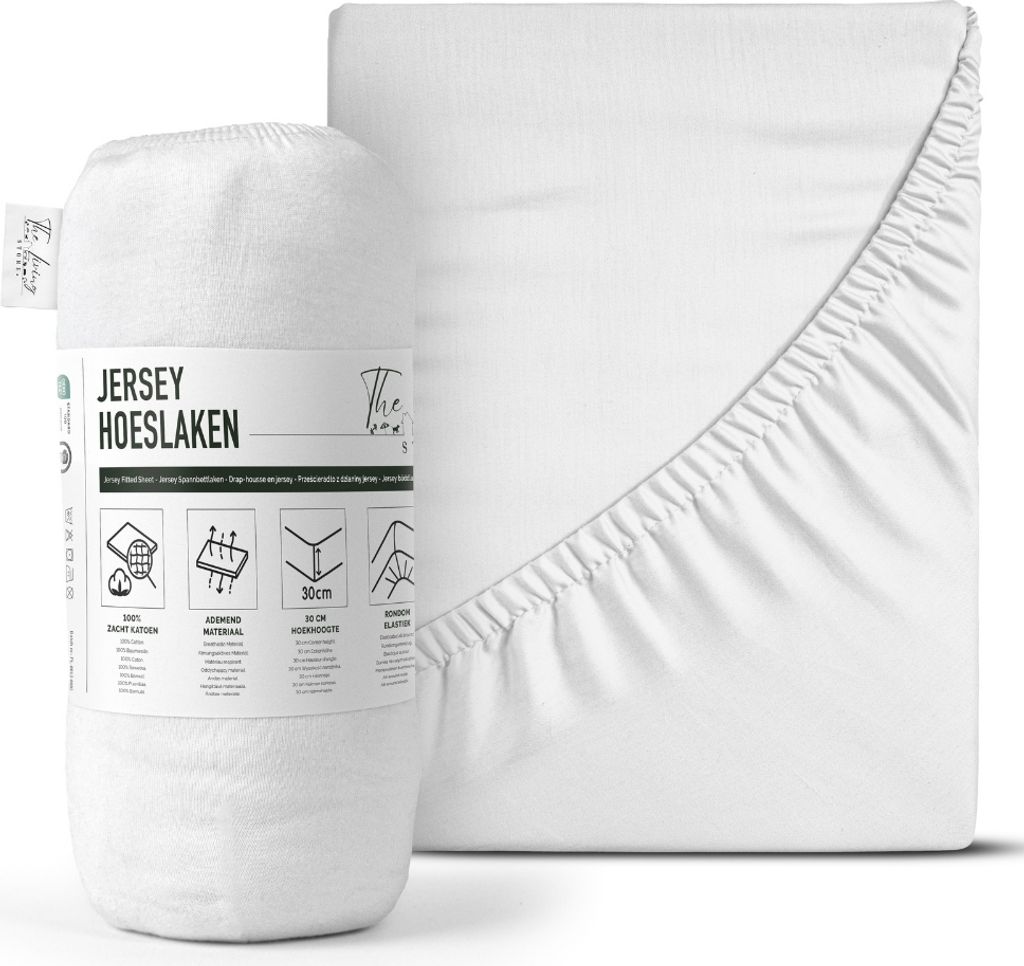 The Living Store – Baumwoll-Spannbettlaken – Single Jersey – 190/200 x 200/220 cm – 100 % Baumwolle – Weiß – Extra breit – Hotelqual...