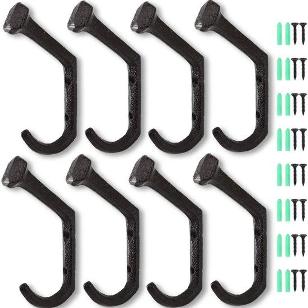 Patères murales style rétro en fonte noire - Set de 8 crochets 11cm