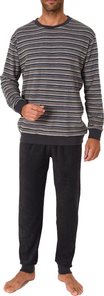 Herren Frottee Pyjama Schlafanzug mit Bündchen - Streifenoptik - 212 101 13 762 ; braun , 48