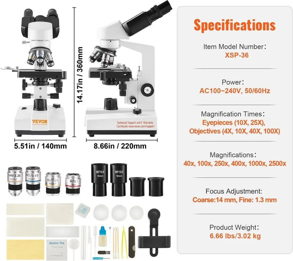 Microscope binoculaire 2500X : image nette et platine mécanique fluide