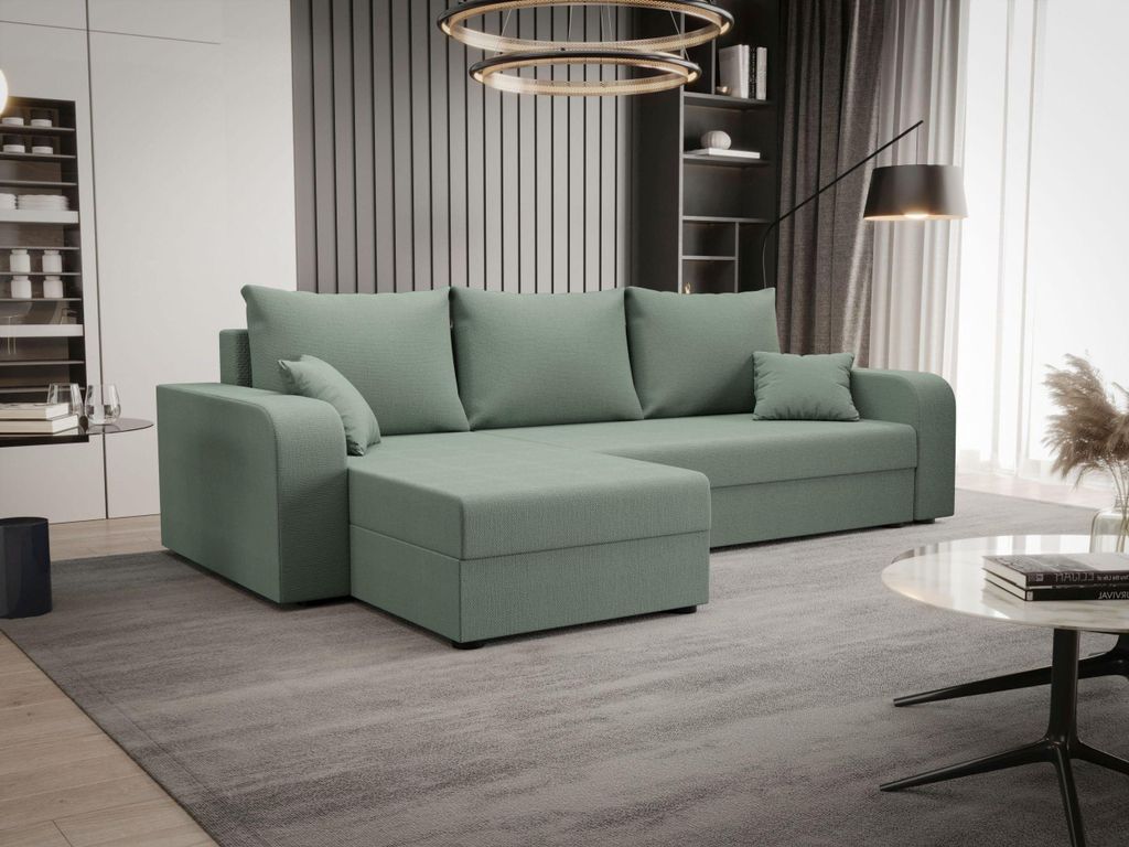 BEDANTE ECKSOFA HEWLET L BIS Cosmic 16 Links Hellgrün mit Schlaffunktion L-Form Sofa mit Stauraum Bettkasten Wohnzimmersofa Couch Sofa Bettsofa Be...