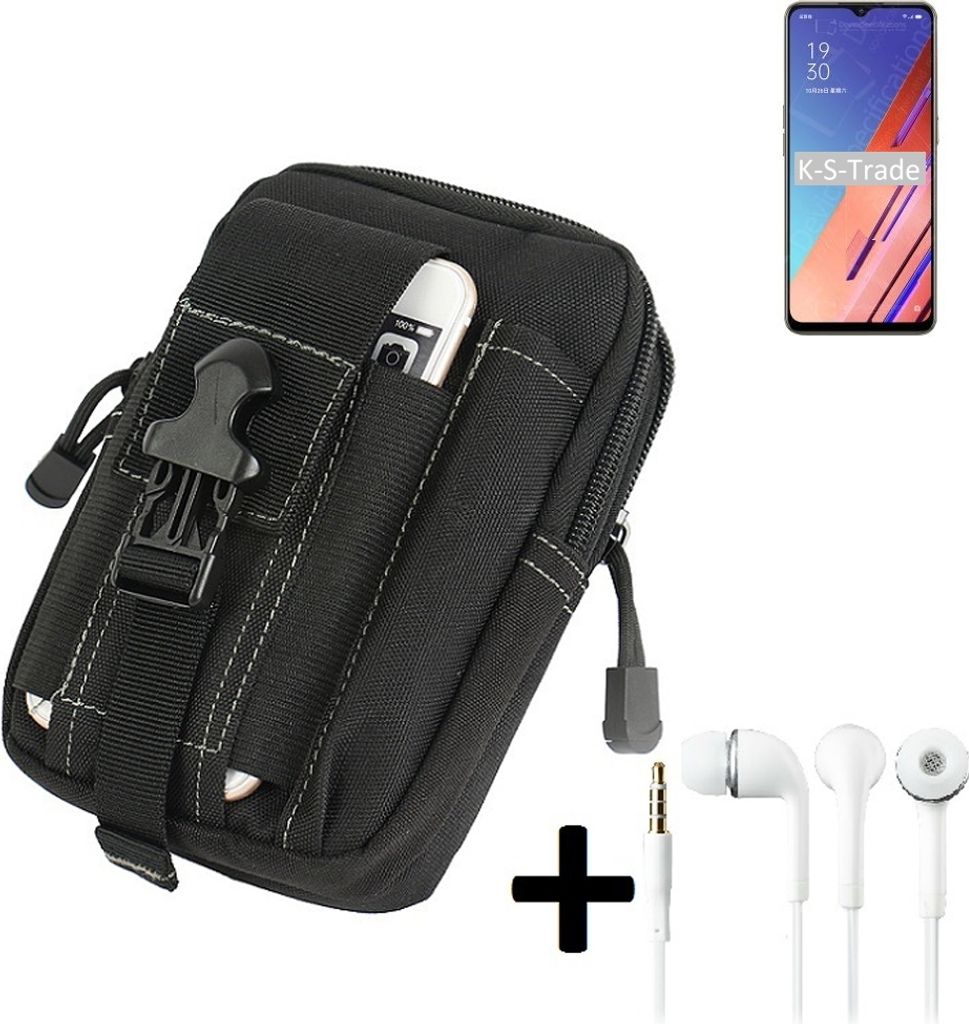 K-S-Trade Gürteltache + Kopfhörer kompatibel mit Oppo Reno3 Vitality Edition Gürtel Tasche Holster Schutz Hülle Handy Hülle schwarz inkl.
