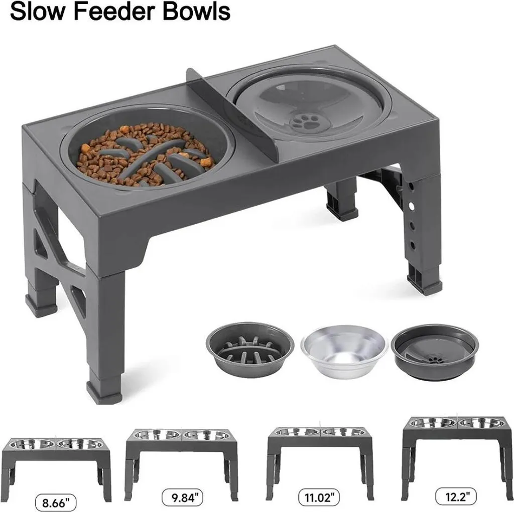 Support de gamelles surélevé Type B réglable en acier inox pour chiens