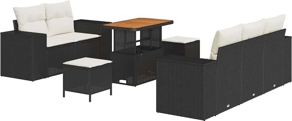 vidaXL Gartensofa-set mit Kissen 8 pcs Schwarz und Creme Poly Rattan