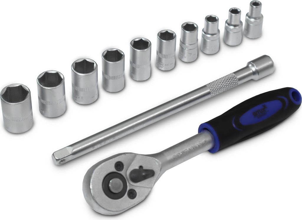 Bituxx 12 Teiliges Nussatz Sechskant mit 150mm Ratsche 1/4" und 150mm Verlängerung Steck Nüsse Stecknuss Werkzeug Set MS-19501