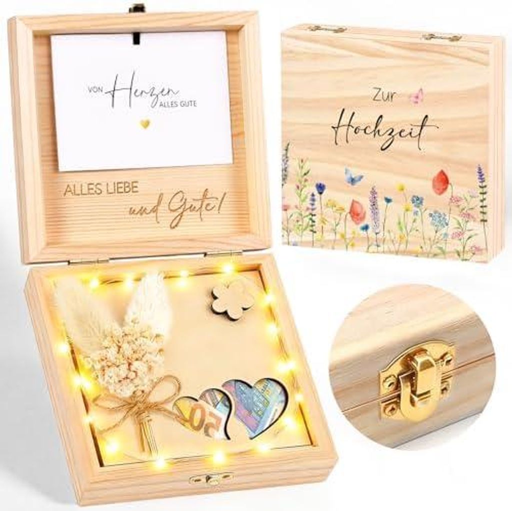 Geldgeschenk Hochzeit Verpackung aus Holz, Produktbild 