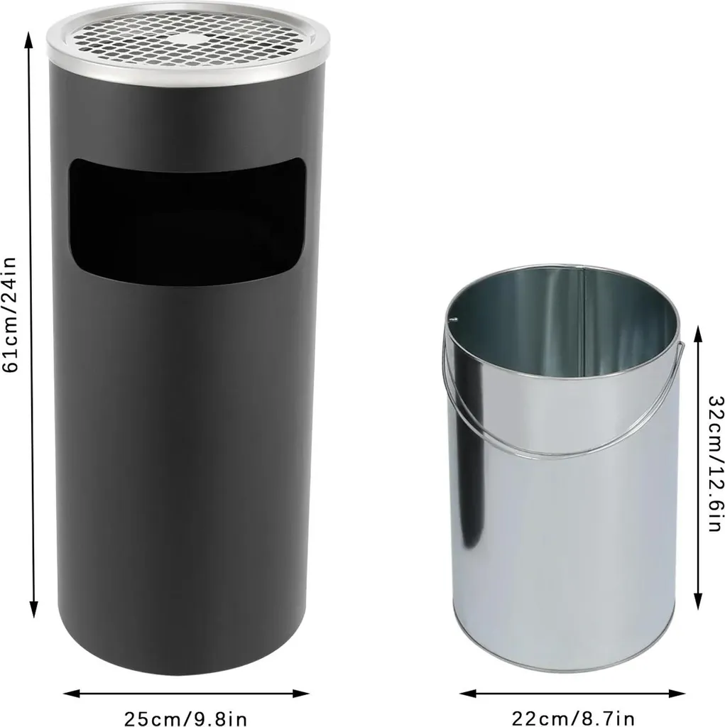 Poubelle ronde noire en acier inoxydable de grande capacité 30L - 6