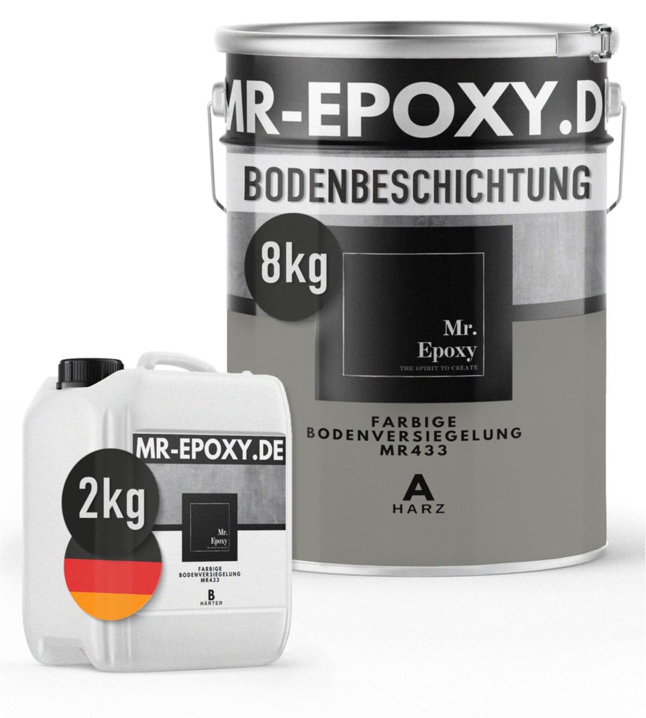 Mr. Epoxy Epoxidharz Bodenbeschichtung (10 kg, RAL 7030 Steingrau) - 2K Betonfarbe für Garagen, Keller & Werkstatt Boden - Flüssigkunststoff Epox...
