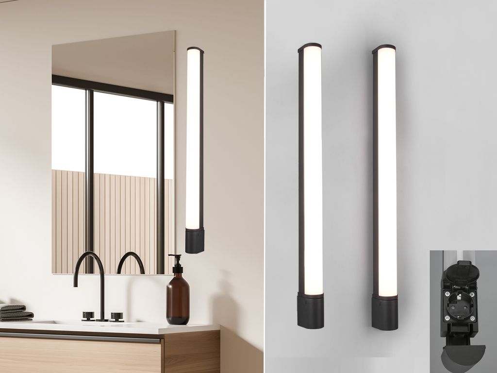 LED Wandlampen Bad 2er Set Spiegelleuchten mit Steckdose & Schalter Schwarz 79cm