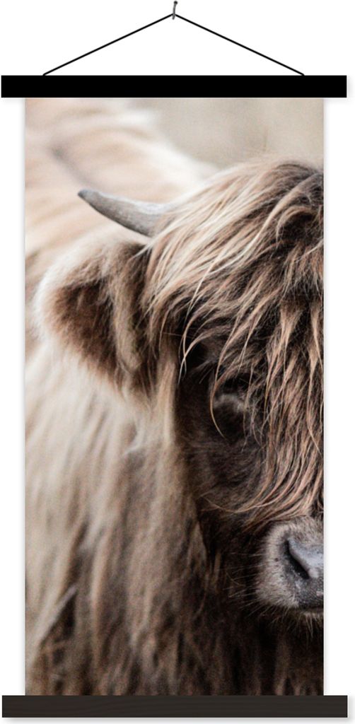 MuchoWow Textilposter Schottisches Hochlandrind - Kuh - Vlies 40x80 cm mit schwarzem Rahmen - Wandemalerei