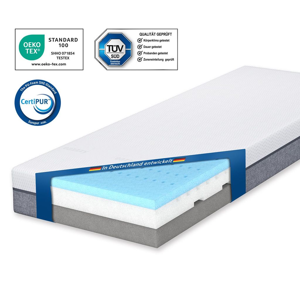 Genius eazzzy Matratze Deluxe 90x200 cm - orthopädische Visco Kaltschaummatratze mit 8-Zonen und 20cm hoch, Härtegrad H2-H3 | Komfort,
