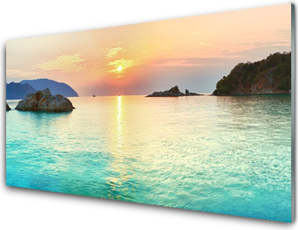 Acrylglasbilder 100x50 Wandbild Druck Sonne Meer Felsen Landschaft