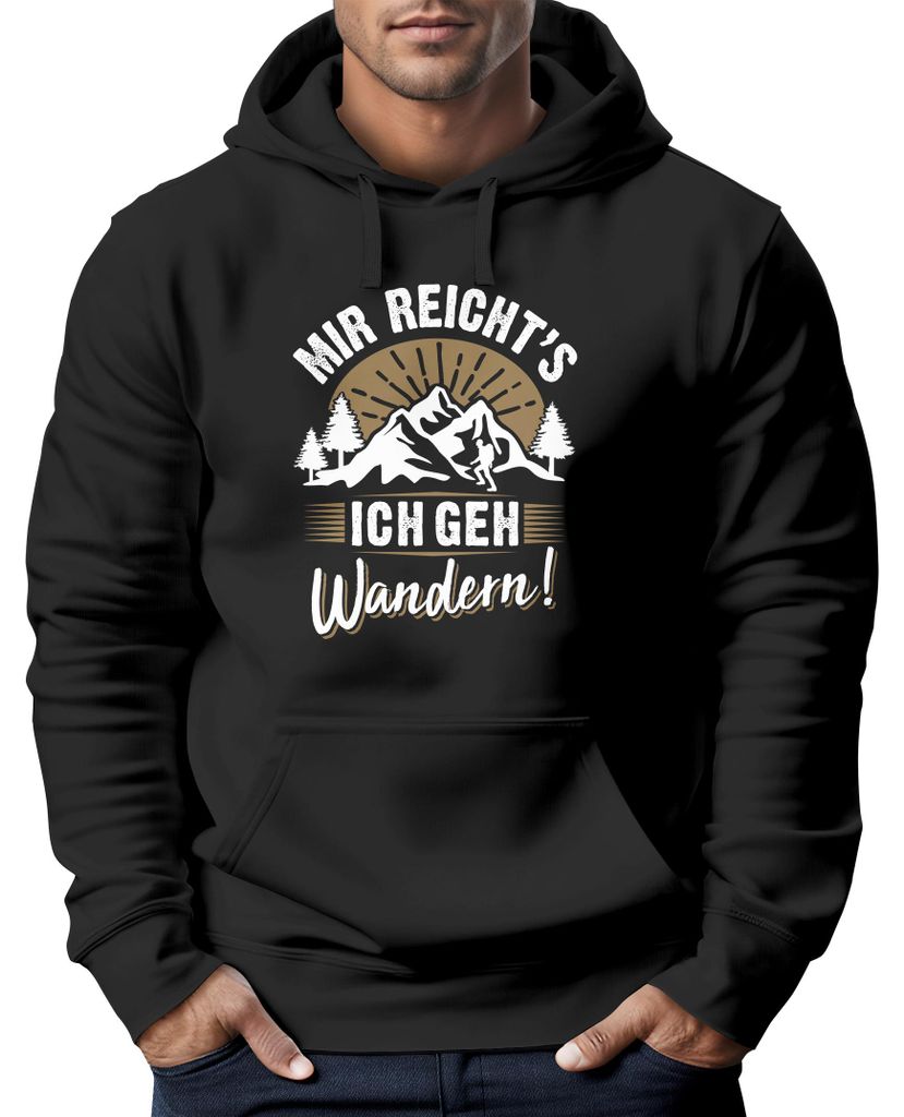 Hoodie Herren Spruch mir reichts ich geh Wandern Outdoor Motiv Kapuzen-Pullover Männer Fashion Neverless schwarz M