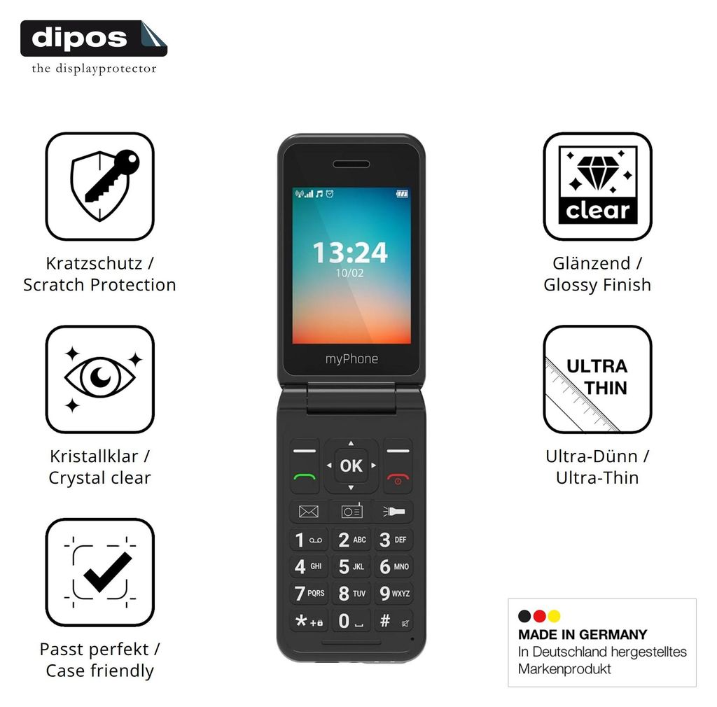 4x Schutzfolie für MP myPhone Flip LTE klar Displayschutzfolie Folie Display Schutz dipos