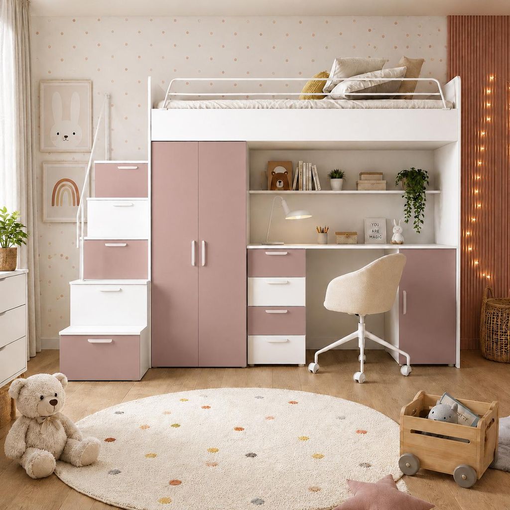 Weißes Kinderset RAJ 4 MAT, Weiß / Antikrosa