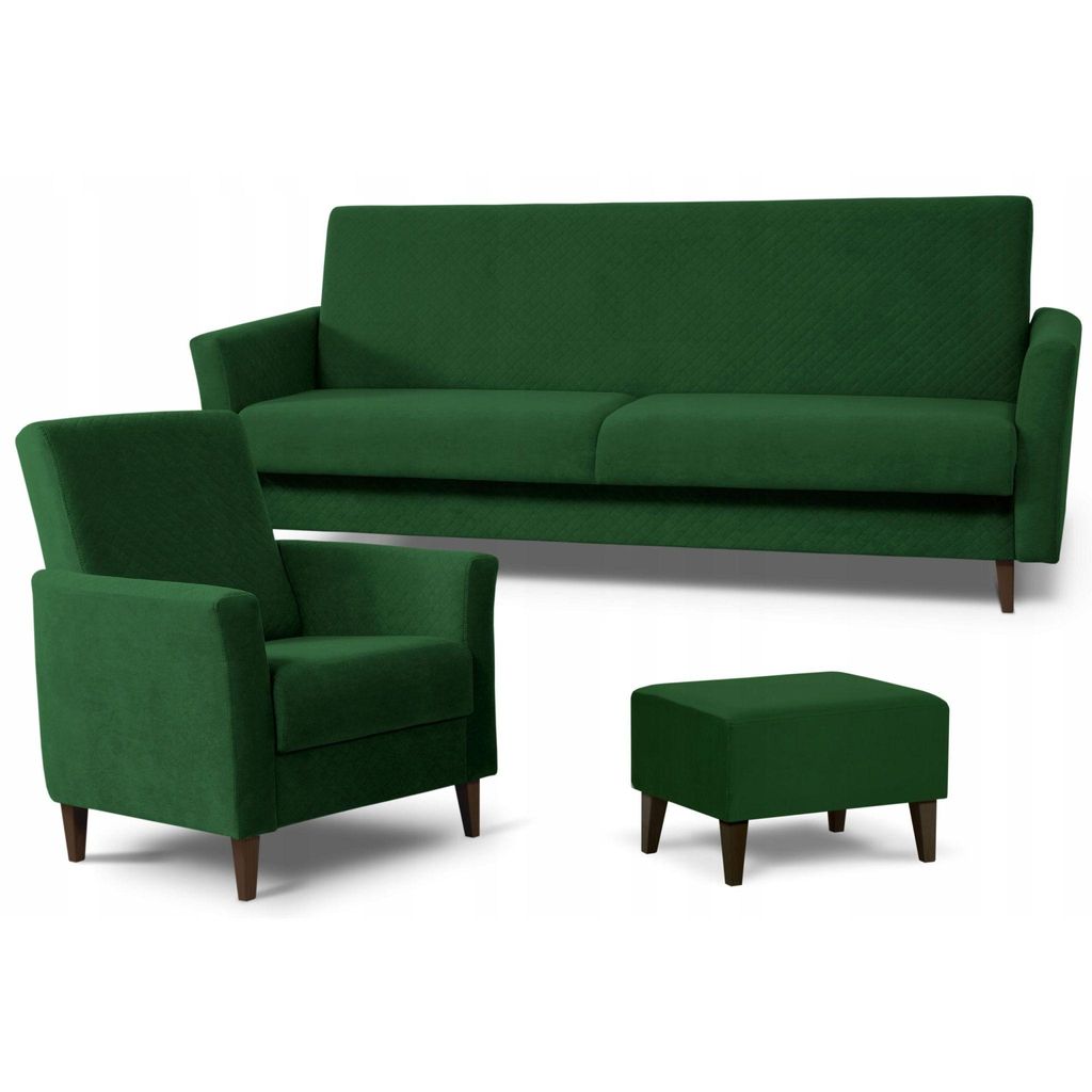 Couchgarnitur - Sofa Set - Grün - Sofa mit Schlaffunktion - Polstermöbel - Sessel mit Hocker - Couch Ausziehbar - 3 Sitzer Sofa - GAMMA