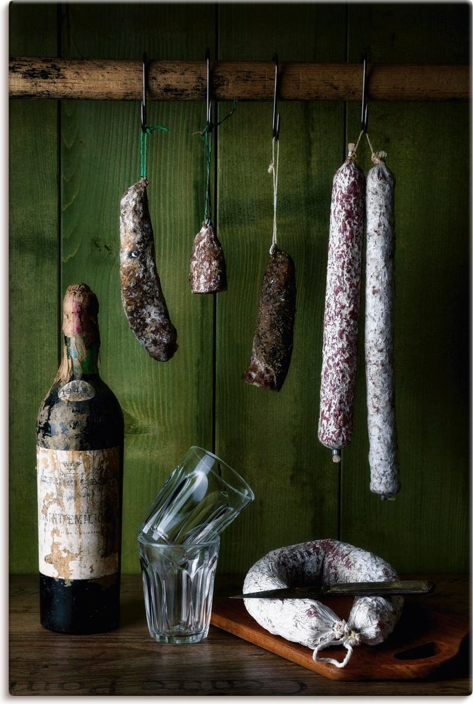 ARTland Leinwandbild rustikales Stillleben Salami und Rotwein Größe: 80x120 cm