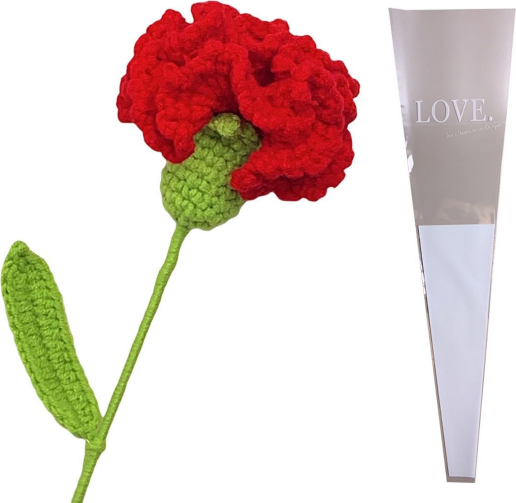 Stricker Nelken handgefertigte Wolle Handhäkeln künstlicher Blume mit Packbeutel Wohnkultur-Rot