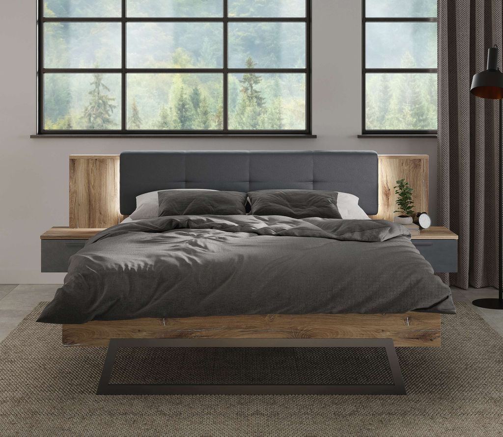 Bett "VENUSIA" in Front:Flagstaff Eiche/Matera/Korpus:Flagstaff Eiche mit 2 Schubladen. Abmessungen (BxHxT) 254,3x92,3x210,3 cm