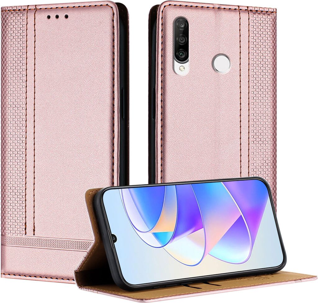 Handyhülle für Huawei P30 Lite Leder Flip Klappbare Schutzhülle mit Standfunktion Pink