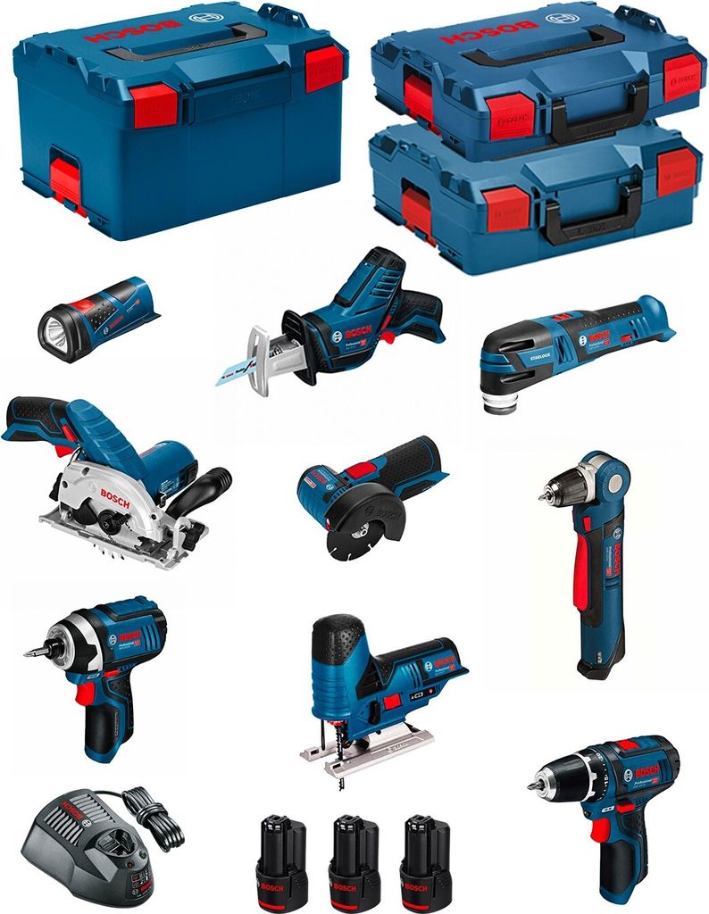 BOSCH Kit 12V BMK9-28BD3 (GSR 12V-15+GDR 12V-105+GKS 12V-26+GWS 12V-76+GST 12V-70+GOP 12V-28+GSA 12V-14+GWB 12V-10+GLI 12V-80)