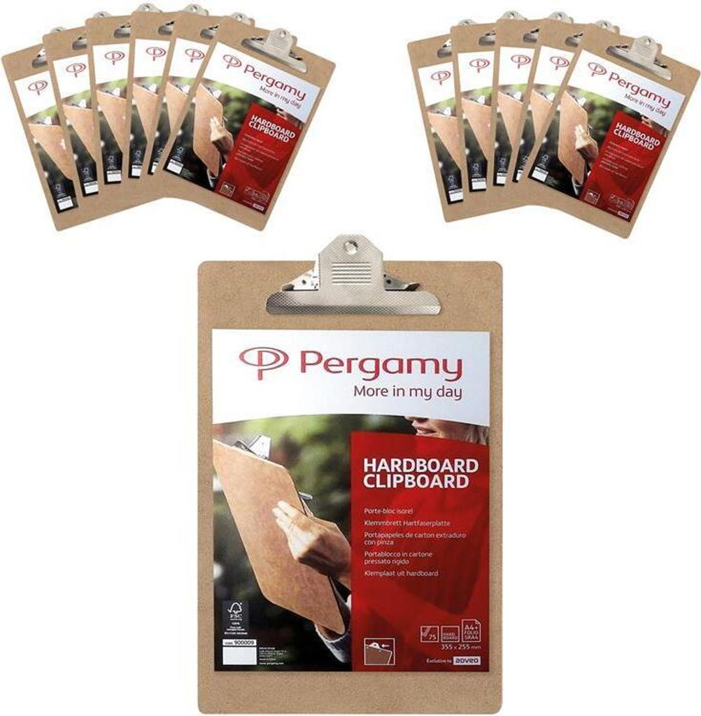 Pergamy Klemmbrett Schreib- / Zeichenunterlage 12er Set Hartfaserplatte A4
