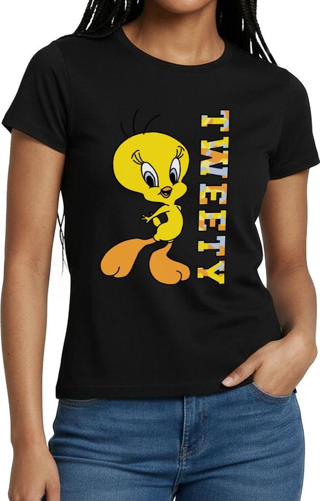Spreadshirt Looney Tunes Tweety Camouflage Frauen T-Shirt, M, Schwarz