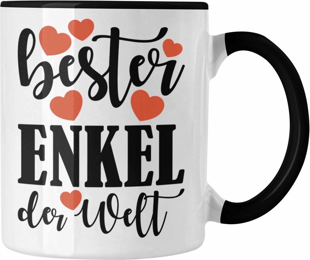 Trendation - Enkel Tasse Geschenk Oma Opa Enkel Geschenke Geschenkidee Kaffeetasse Kaffeebecher von Großeltern Bester Enkel (Schwarz)