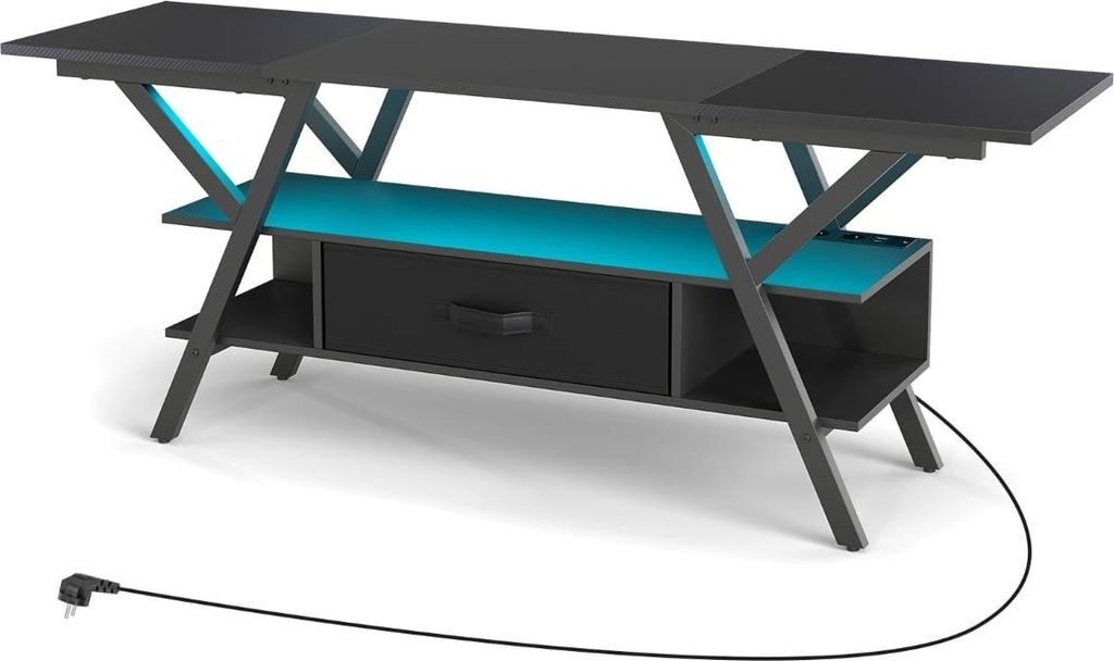 65-Inch TV Stand with LED Lights and Power Outlets
