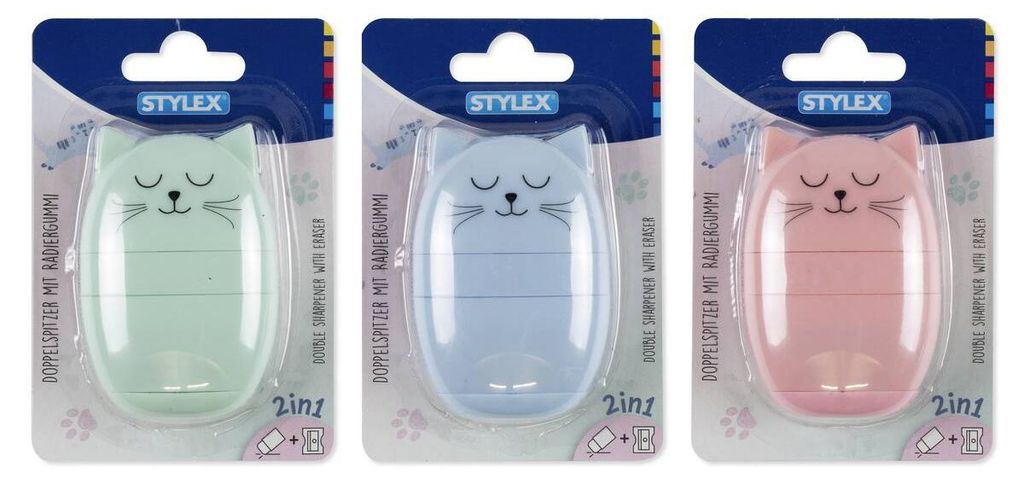 3x Doppelspitzer mit Radiergummi "Katze" Produktbild 