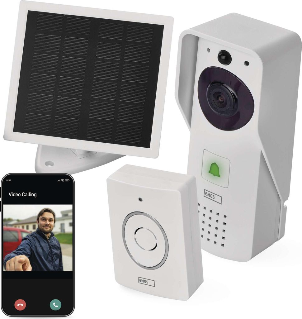 EMOS GoSmart Video-Türklingel mit WiFi und App, drahtlose Smart Home Videoklingel mit 1080p Kamera, Klingel und Solarpanel, Türschloss-Steuerung,...