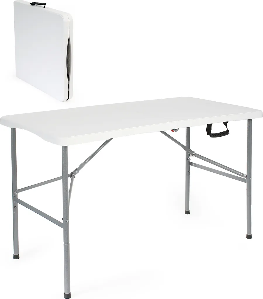 Wiltec Table de camping pliante 122x60cm en PE-HD et acier blanc robuste