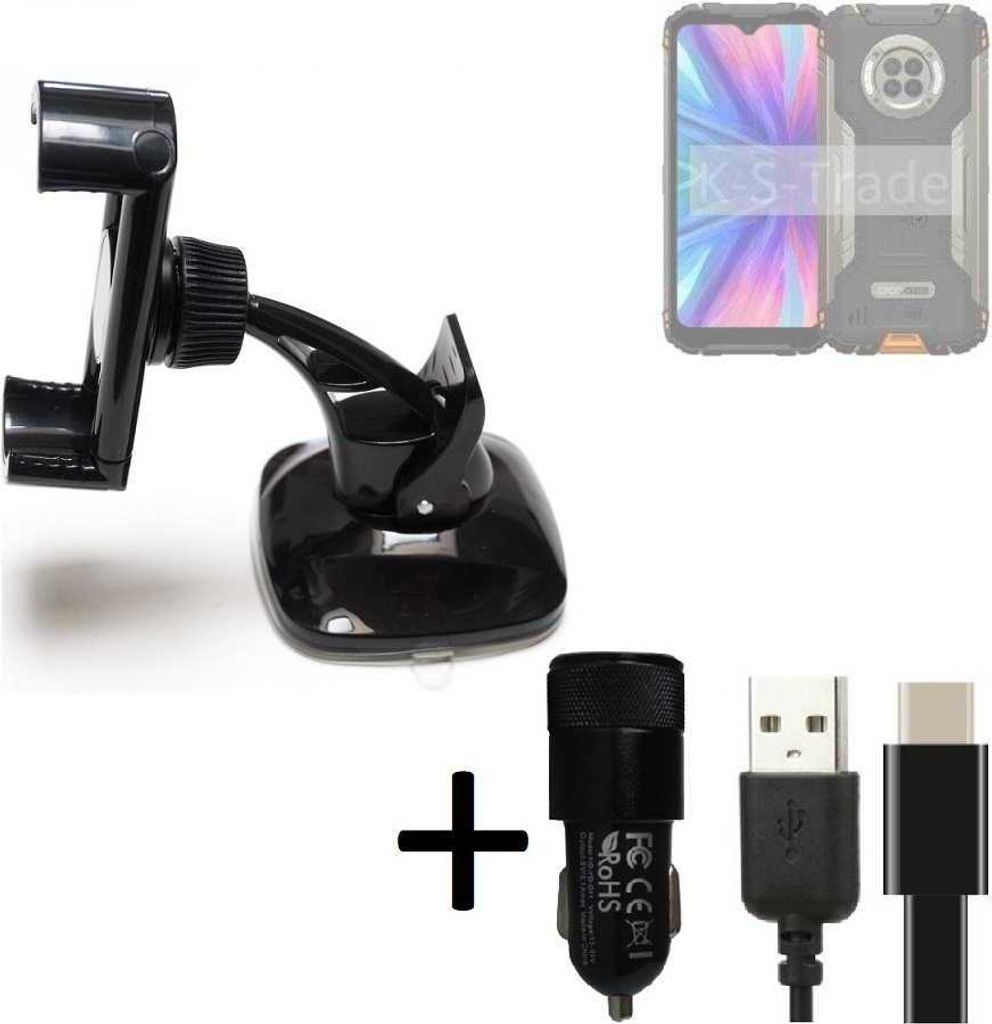 K-S-Trade Handy-Halterung kompatibel mit Doogee V31 GT Windschutzscheibe / Armaturenbrett + LADEGERÄT mit Mico USB Kabel Autohalterung