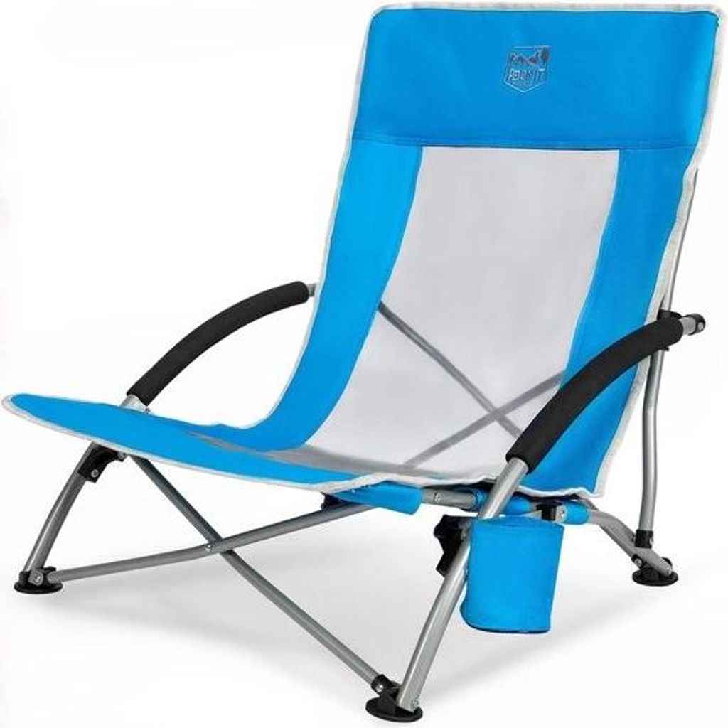 Niedriger Strandstuhl, Klappbarer, Leichter Campingstuhl mit Netzrückenlehne, Tragetasche, Getränkehalter, Armlehne für Outdoor-Aktivitäten, Ca...