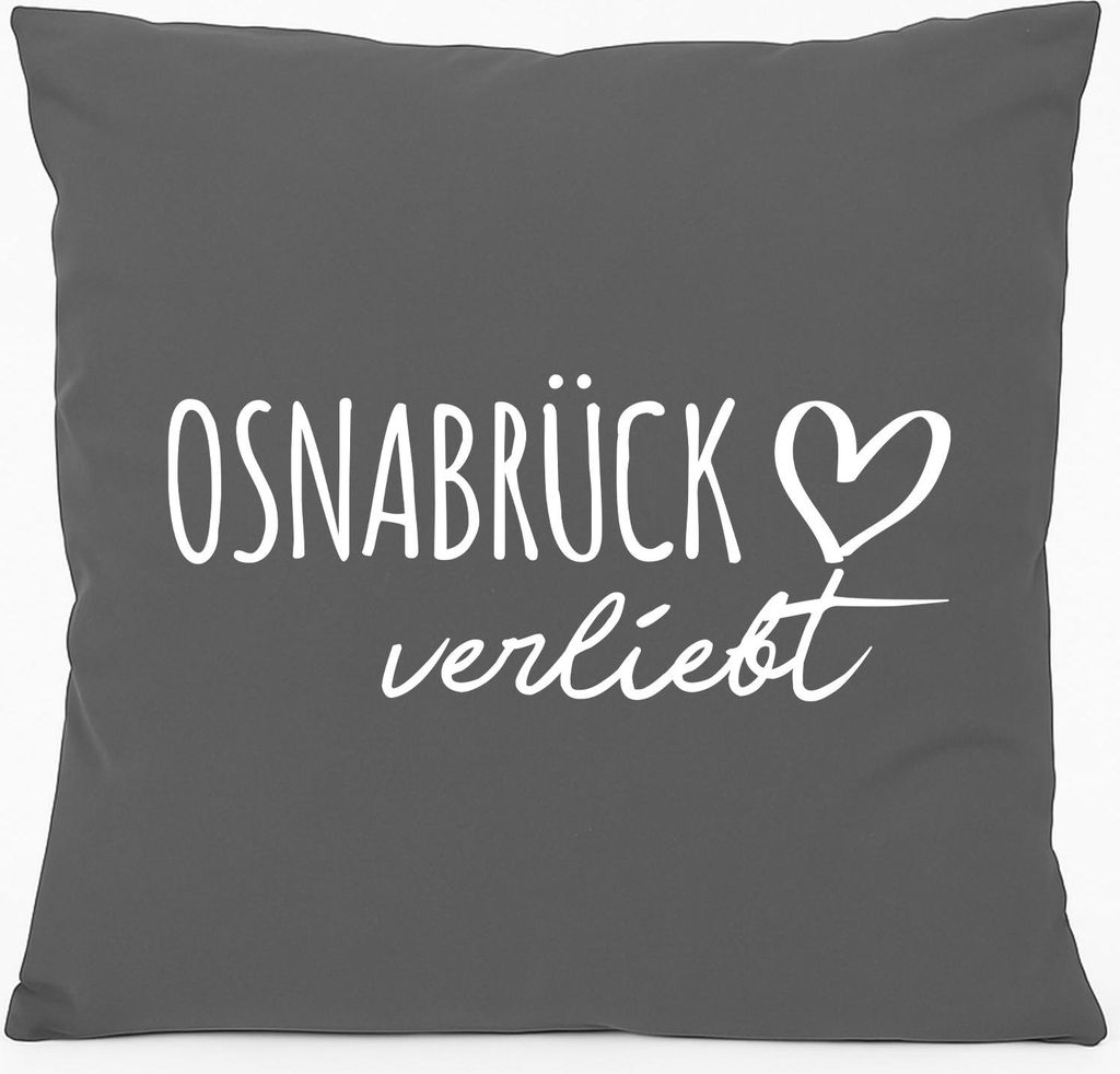 Huuraa Kissen Osnabrück verliebt 40x40cm mit Füllung Steel Grey Baumwolle Dekokissen Geschenkidee
