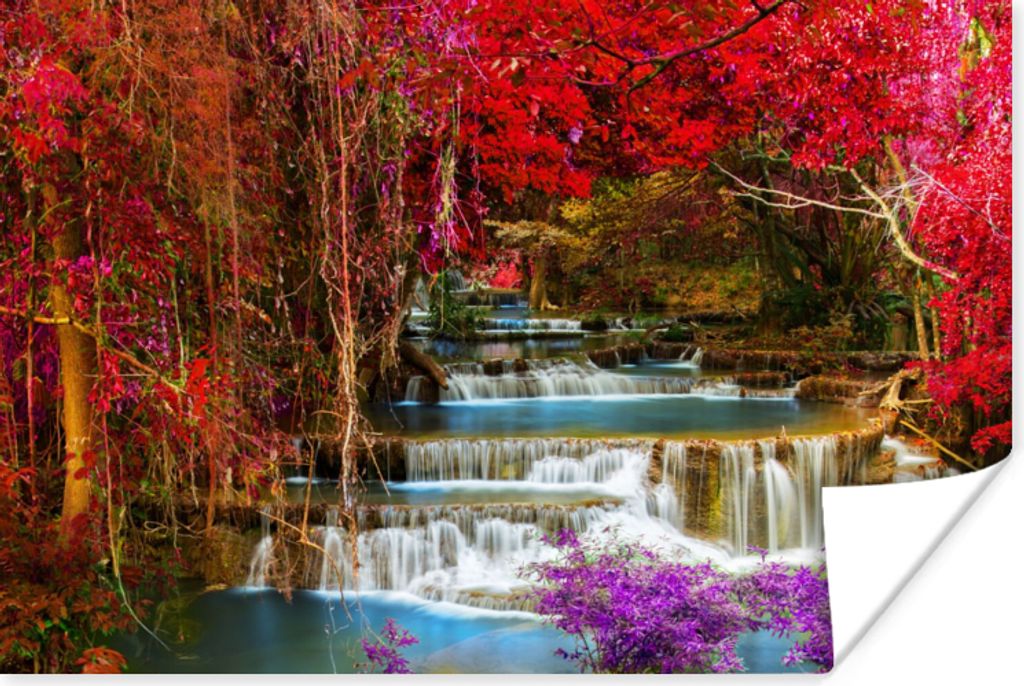 MuchoWow Poster Wasserfall - Rosa - Bäume 30x20 cm - Plakate - Print