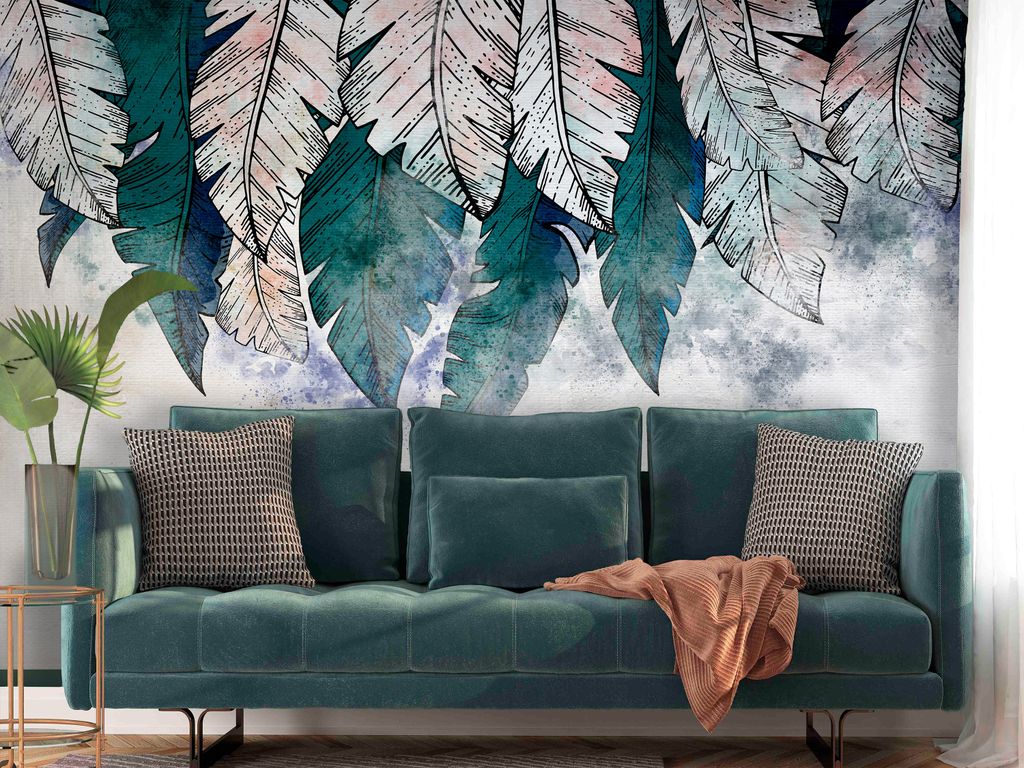 Vlies Fototapete Blätter 400x280 cm Tapeten Wandtapete XXL Betonoptik Natur Botanik b-A-10310-a-a