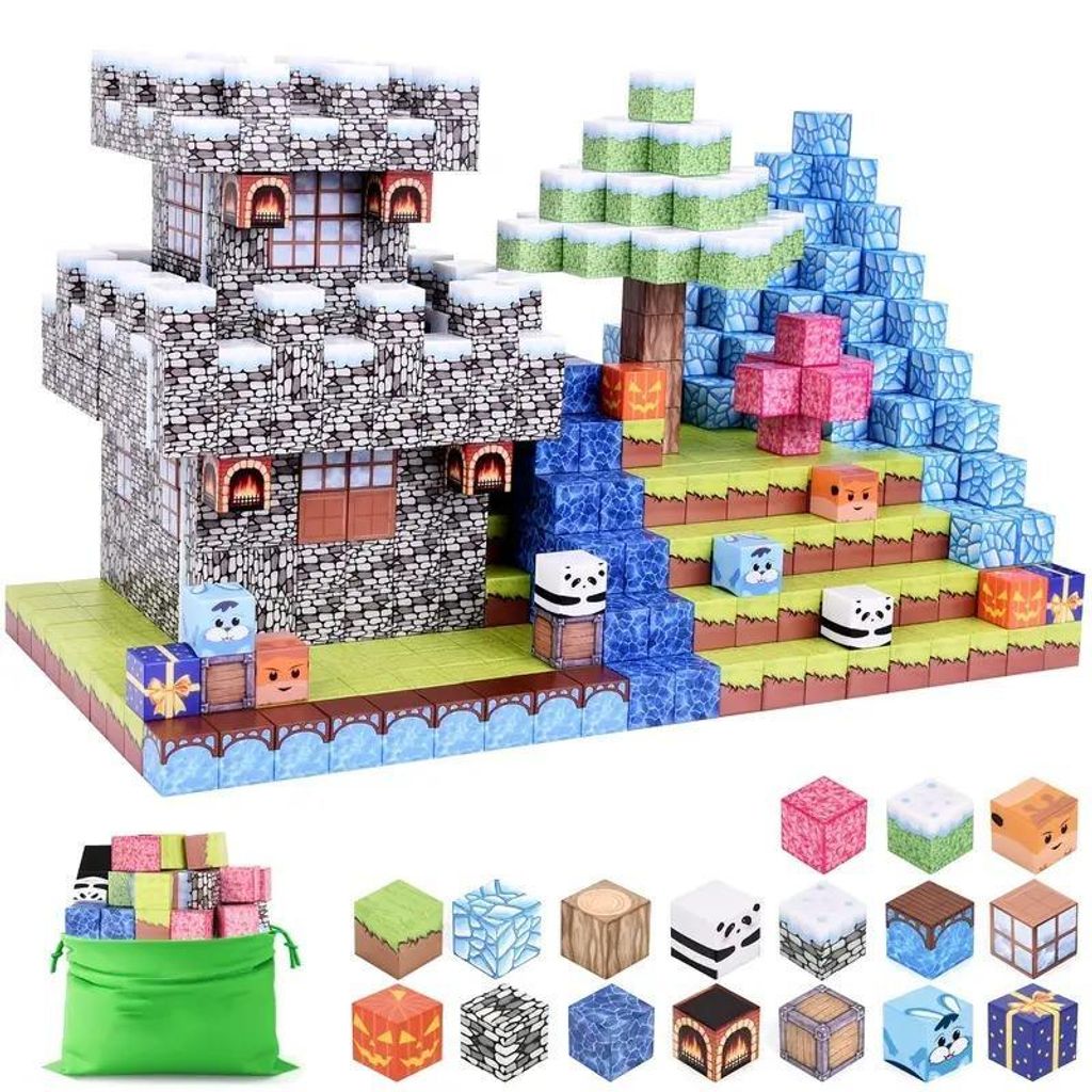 Magnetická sada kostek Minecraft 100ks + 3 figurky. Obrázek produktu 