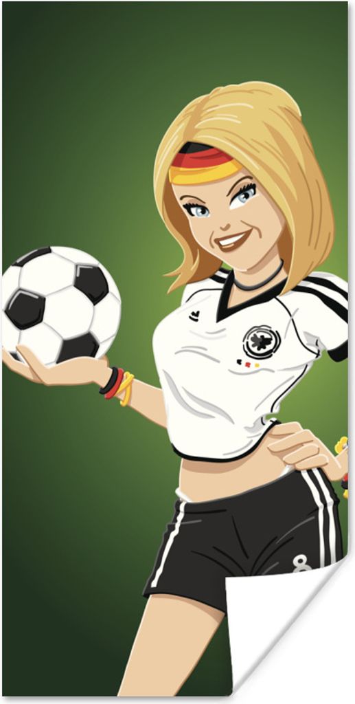MuchoWow Poster Illustration eines Mädchens mit deutscher Kleidung und einem Fußball - Mädchen - Kinder 40x80 cm - Dekoration