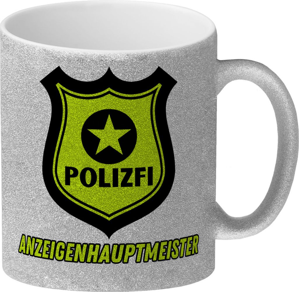 POLIZFI Anzeigenhauptmeister Glitzer-Kaffeebecher