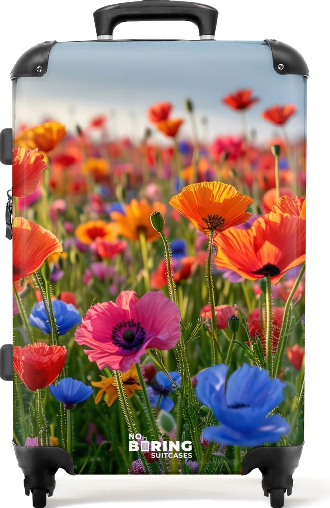 NoBoringSuitcases.com Großer Koffer - Feld mit bunten Mohnblumen - Kombinationsschloss TSA - Hartschalen Trolley 4 Rollen - 72 liter - Reisekoff...